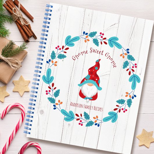 Rezept Kochbuch Gnome Holiday Floral Wreath Rustik Notizblock