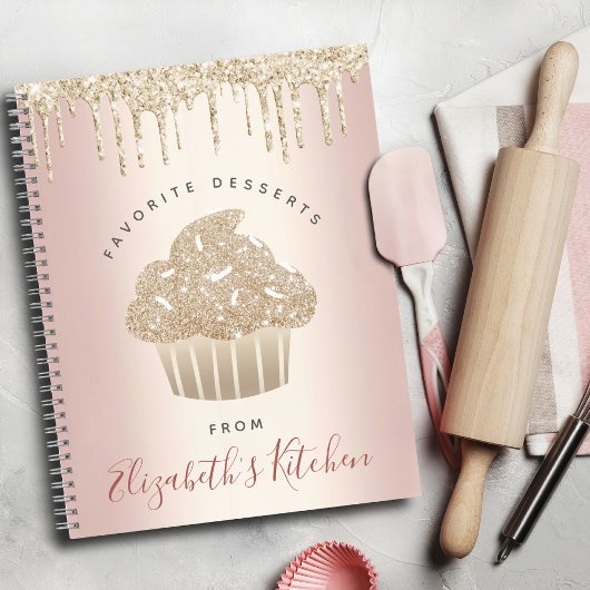 Rezept Kochbuch Gold Glitzer Kuchen Bäckerei Rosa Notizblock