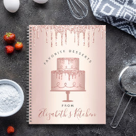 Rezept Kochbuch Kuchen Bäckerei Rose Gold Glitzer  Notizblock