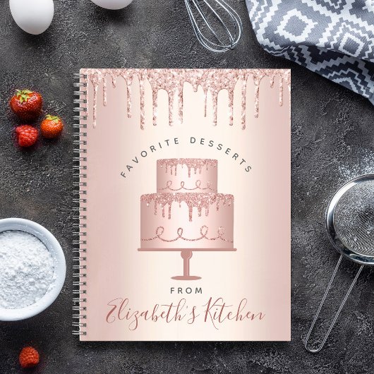 Rezept Kochbuch Kuchen Bäckerei Rose Gold Glitzer  Notizblock