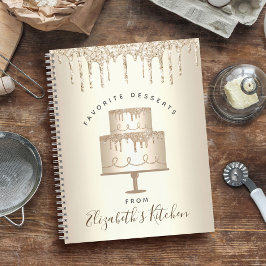 Rezept Kochbuch Kuchen Gold Glitzer Tropfen Bäcker Notizblock
