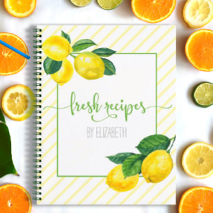 Rezept Kochbuch, Lemon Aquarell, Streifen Notizblock