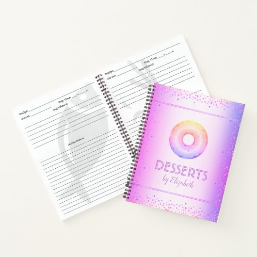 Rezept Kochbuch lila Regenbogen Glitzer Donut Notizblock (Innenseite)