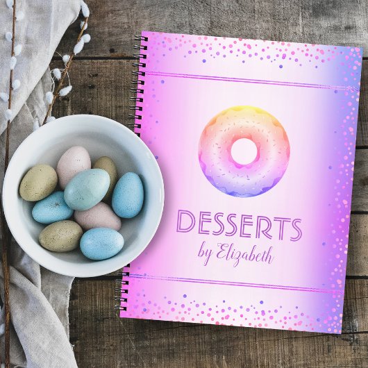 Rezept Kochbuch lila Regenbogen Glitzer Donut Notizblock