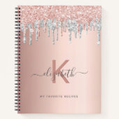 Rezept Kochbuch Monogramm Glitzer Rose Gold Silber Notizblock (Vorderseite)