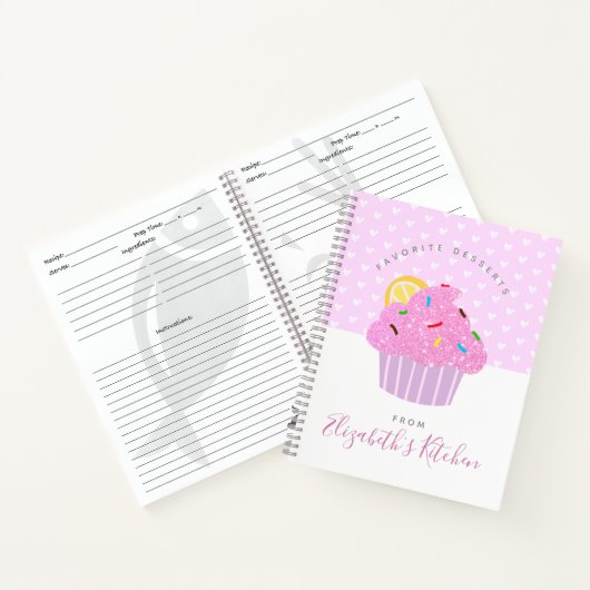 Rezept Kochbuch Pink cupcake Herzen modern süß Notizblock (Innenseite)