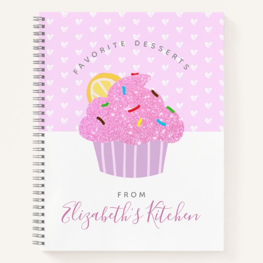 Rezept Kochbuch Pink cupcake Herzen modern süß Notizblock (Vorderseite)