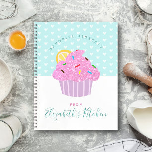 Rezept Kochbuch Pink Cupcake Süßes Herz türkis Notizblock