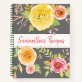 Rezept Kochbuch Rosa gelb florale Aquarell grau Notizblock (Vorderseite)