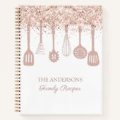 Rezept Kochbuch Rose Gold Glitzer Küche Geschirr Notizblock (Vorderseite)