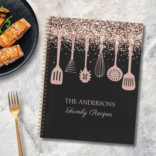 Rezept Kochbuch Rose Gold Glitzer Küche Geschirr Notizblock