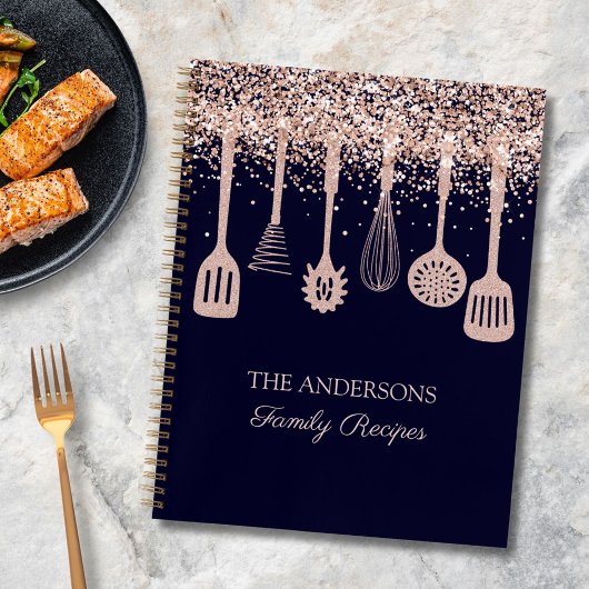 Rezept Kochbuch Rose Gold Glitzer Küche Geschirr Notizblock