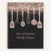 Rezept Kochbuch Rose Gold Glitzer Küche Geschirr Notizblock (Vorderseite)