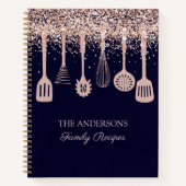 Rezept Kochbuch Rose Gold Glitzer Küche Geschirr Notizblock (Vorderseite)