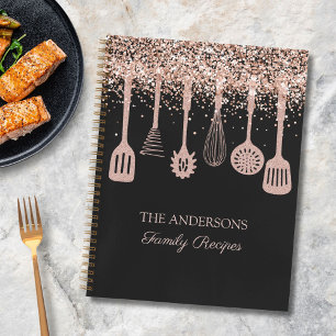 Rezept Kochbuch Roségold Glitter Küchenutensilien Notizblock