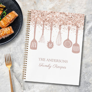 Rezept Kochbuch Roségold Glitter Küchenutensilien Notizblock
