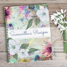 Rezept-Kochbuch, vintage aqua floral Wasserfarbe