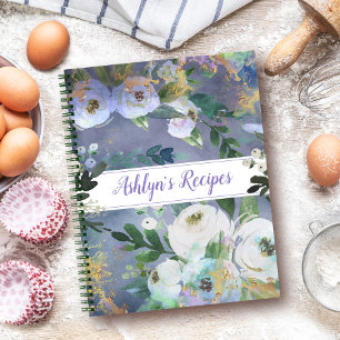Rezept-Kochbuch vintage blaue floral Aquarell Notizblock