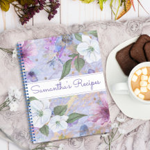 Rezept-Kochbuch, vintage lila florale Wasserfarbe