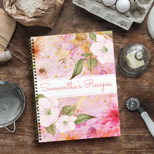 Rezept-Kochbuch, vintage rosa floral Aquarell Notizblock