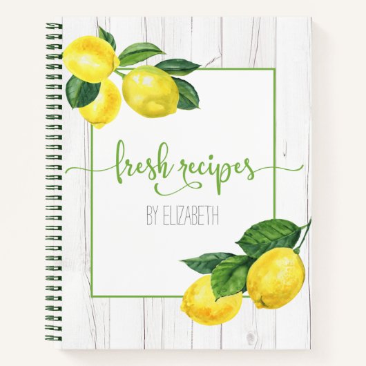 Rezept Kochbuch Zitrone Aquarell Weißes rustikales Notizblock (Vorderseite)