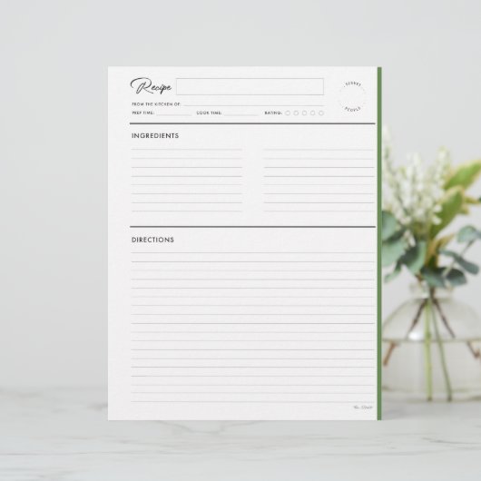 Rezept mit Noten ModernGreen Letter Format (Stehend Vorderseite)