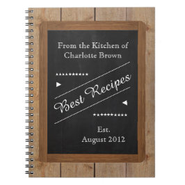 Rezept-Notebook mit Ihrem Namen auf der Chalkboard Notizblock