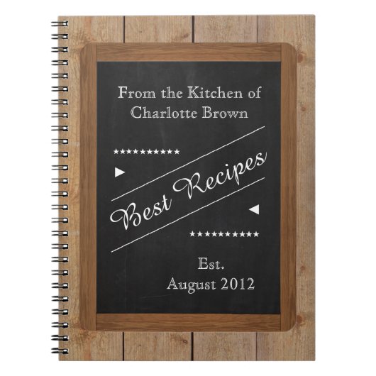 Rezept-Notebook mit Ihrem Namen auf der Chalkboard Notizblock (Vorderseite)