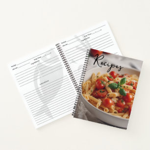 Rezept-Notebook mit Nudeln und Tomaten Notizblock