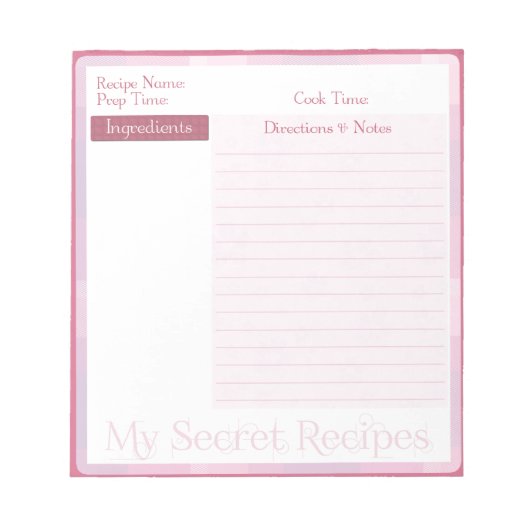 Rezept Notepad im Baby Pink Muster Notizblock (Vorderseite)