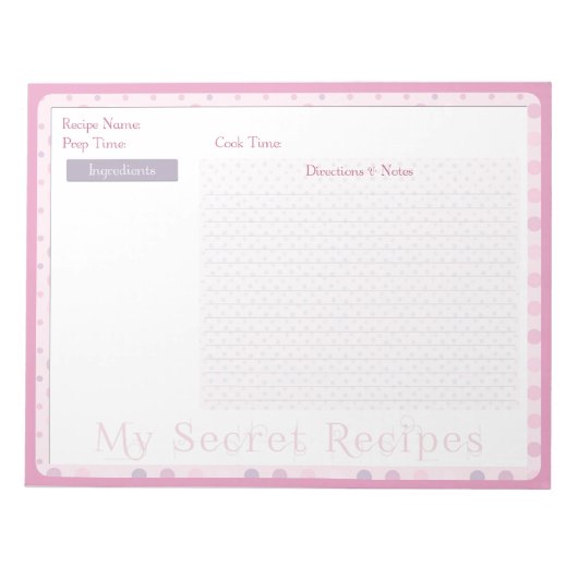 Rezept Notepad in Sweet Pink Dots Notizblock (Vorderseite)