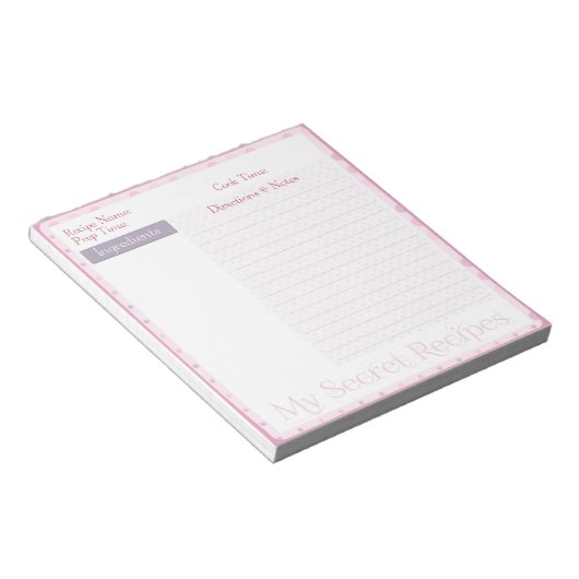 Rezept Notepad in Sweet Pink Dots Notizblock (angewinkelt)