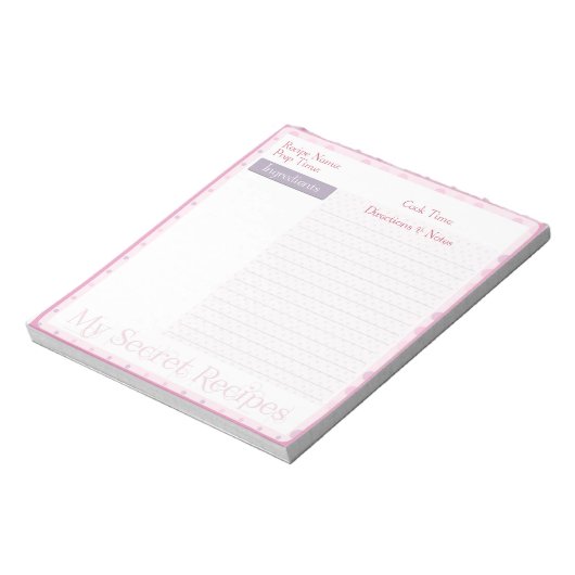 Rezept Notepad in Sweet Pink Dots Notizblock (Rotiert)