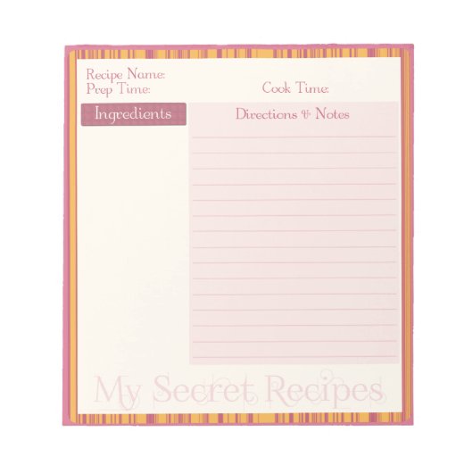 Rezept Notepad in Warm rosa und gelber Streifen Notizblock (Vorderseite)