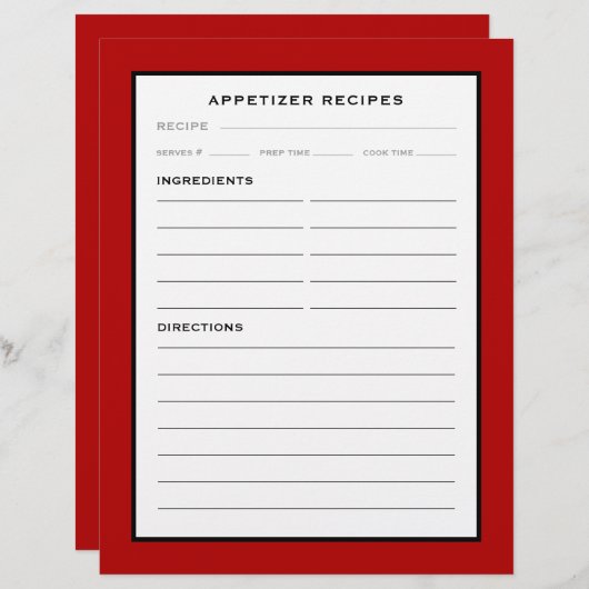 Rezept-Seite | Appetithappen | Rot Schwarz/Weiß (Vorne/Hinten)