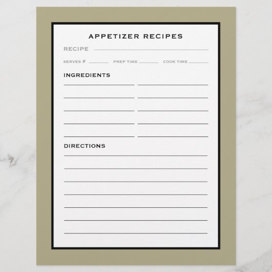 Rezept-Seite | Appetithappen | Schwarz-weiße Stell (Vorderseite)