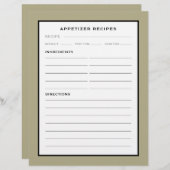 Rezept-Seite | Appetithappen | Schwarz-weiße Stell (Vorne/Hinten)