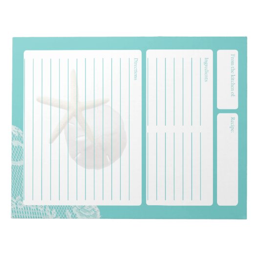 Rezept Seite Aqua Sand Dollar und Spitze Notizblock (Vorderseite)