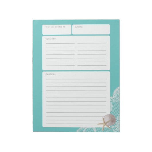 Rezept Seite Aqua Sand Dollar und Spitze Notizblock (Rotiert)
