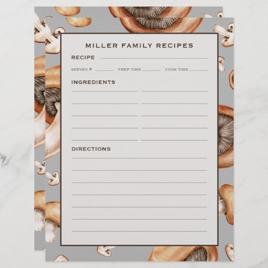 Rezept-Seite | Familienname | Mushroom Pattern (Vorne/Hinten)