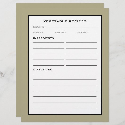 Rezept-Seite | Gemüse | Einfach Schwarz/Weiß (Vorne/Hinten)