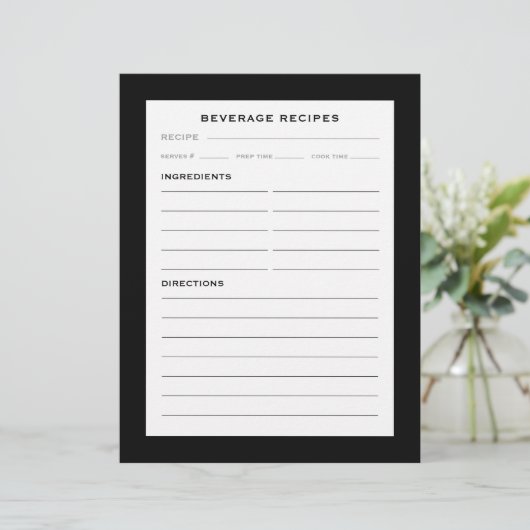 Rezept-Seite | Getränke | Einfach Schwarz-weiß (Stehend Vorderseite)