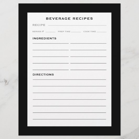 Rezept-Seite | Getränke | Einfach Schwarz-weiß (Rückseite)