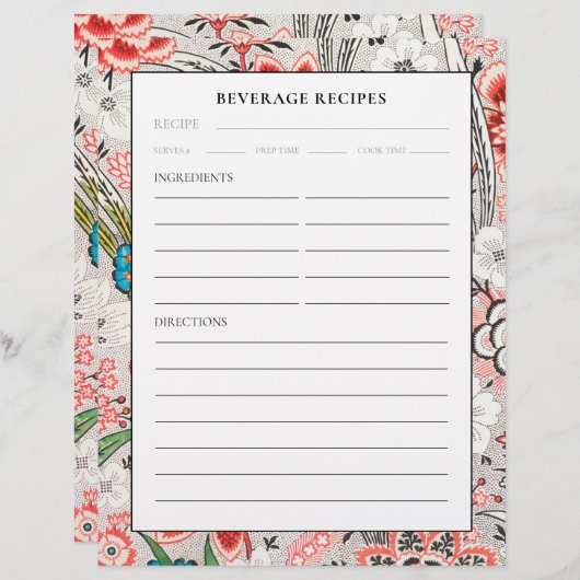 Rezept-Seite | Getränke | Elegant floral (Vorne/Hinten)