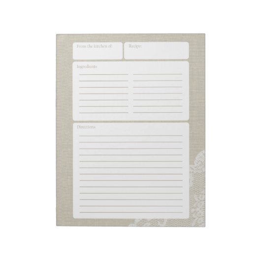 Rezept Seite Light Burlap und Lace Notizblock (Rotiert)