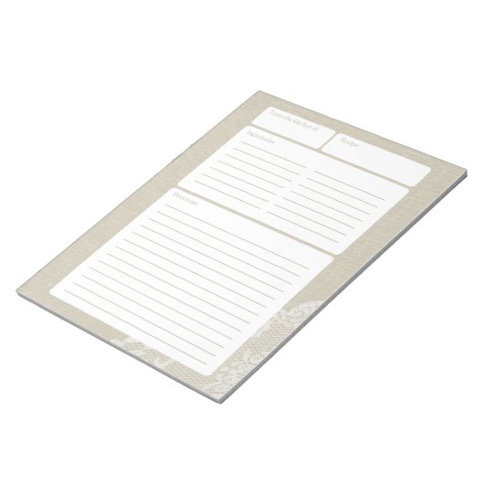 Rezept Seite Light Burlap und Lace Notizblock (angewinkelt)