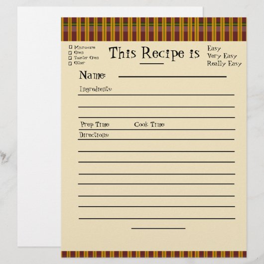 Rezept-Seiten für Karierte Binder (Vorne/Hinten)