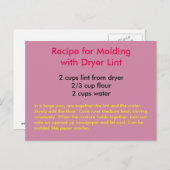Rezept zum Formen mit Dryer Lint Postkarte (Vorne/Hinten)