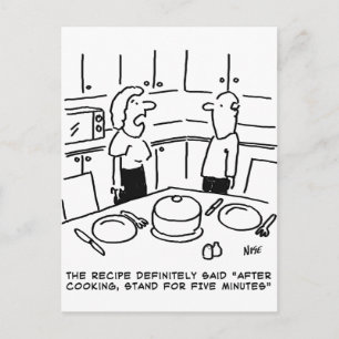 Rezeptanweisungen befolgt beim Kochen in einer Küc Postkarte