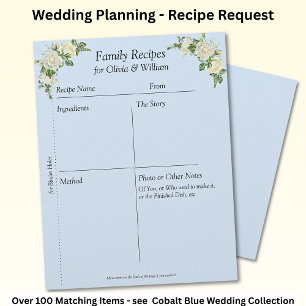 Rezeptblätter, blaue und weiße Rosen Briefbogen
